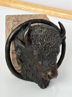 Bobbie Lorett Bronze Bison Paperweight Buffalo Sculpture Western Desk Decor
